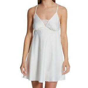Flora Nikrooz Women's Claudine Matte Charmeuse Chemise Ivory Loungewear Size L